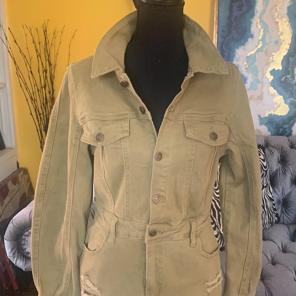COPY - Fashion Nova olive green one piece long sleeve denim skirt - Picture 6 of 10